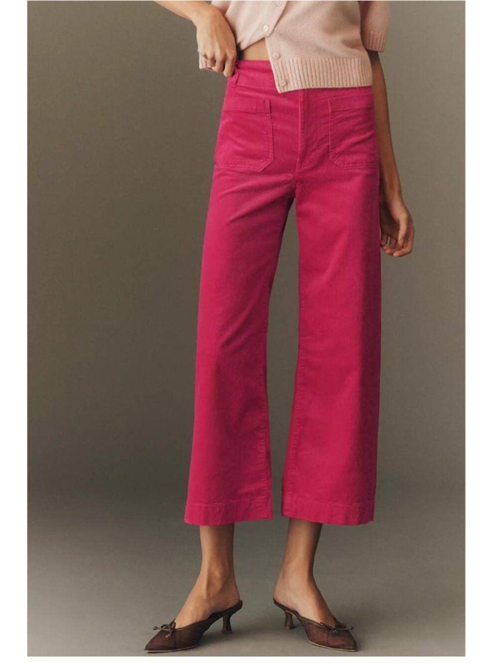 Anthropologie Maeve The Colette Corduroy Crop Wide-Leg Pants Hot Fuchsia Red 30